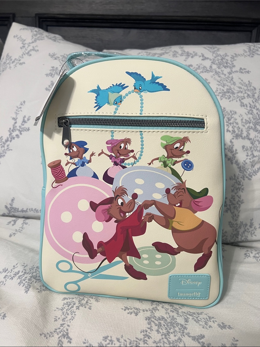 Disney Cream and Aqua Mini Backpack with Cinderella Mice